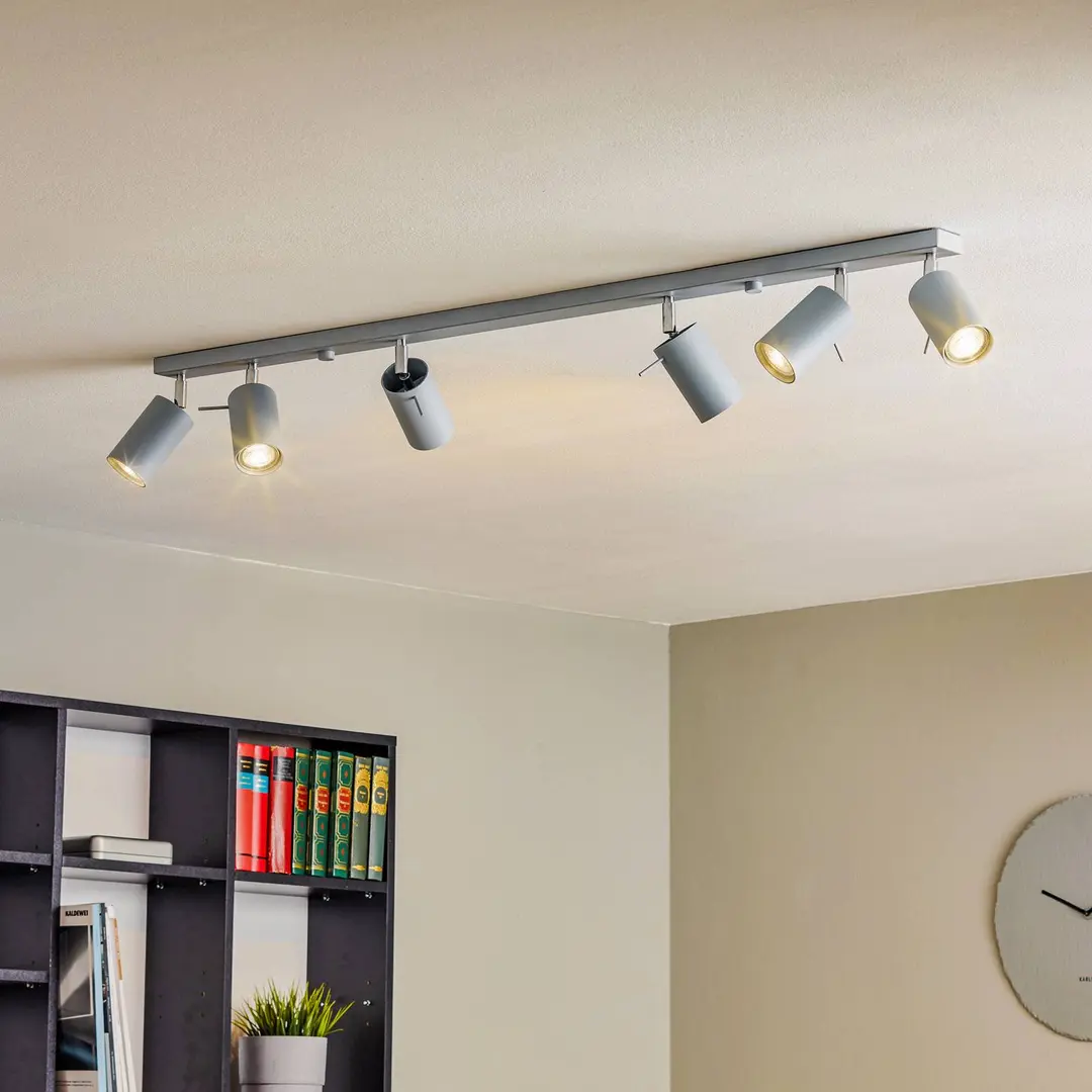 SOLLUX LIGHTING Deckenstrahler Round, grau, sechsflammig linear