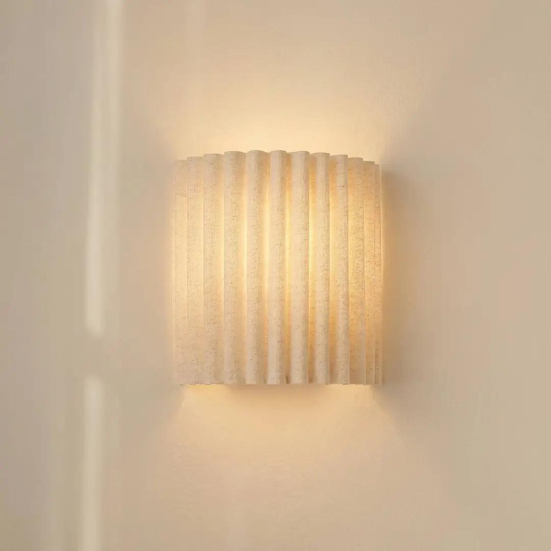 Lindby Wandleuchte Libbie, Höhe 20 cm, Leinen, creme, E27