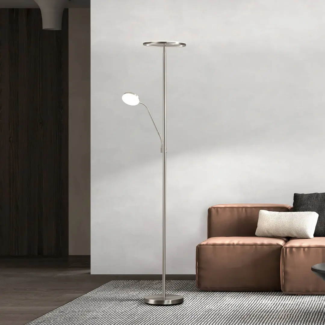 FISCHER & HONSEL LED-Stehlampe Sorento nickel Höhe 182 cm 2-flg. CCT Touchdim