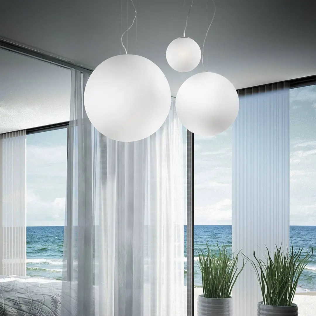 Ideal Lux Pendelleuchte Mapa, Ø 20 cm, Opalglas, Kugel