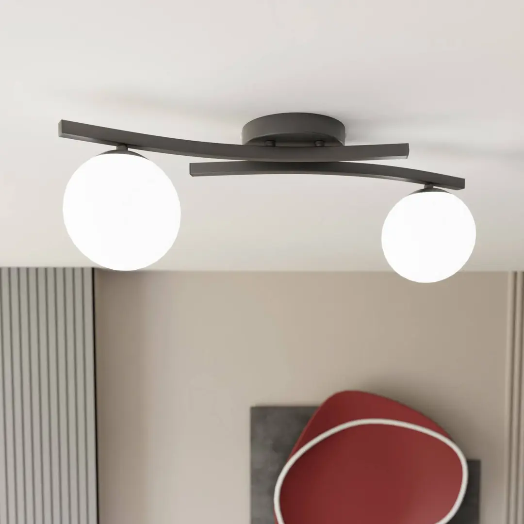EMIBIG LIGHTING Deckenlampe Opus, Länge 60 cm, opal/schwarz, Glas, 2-flg.