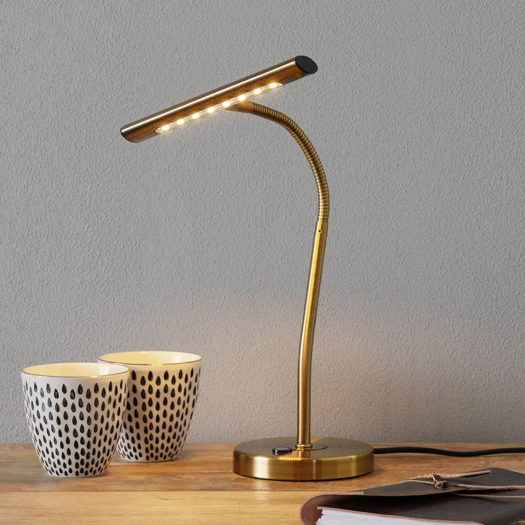 Trio Lighting Biegsame LED-Tischleuchte Curtis, altmessing