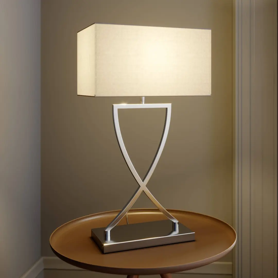 Lucande Tischleuchte Evaine, chrom/weiß, Metall, 66 cm, E27