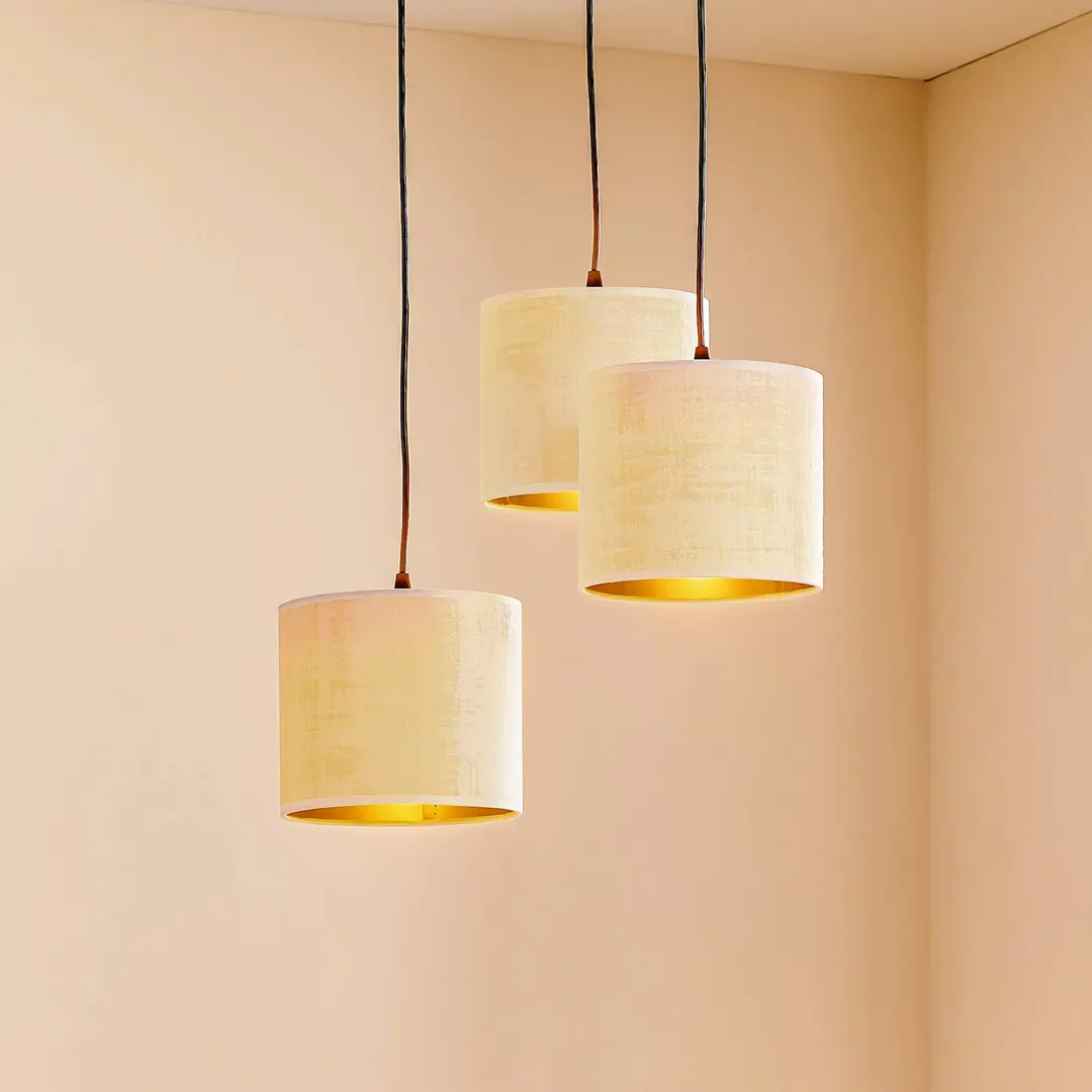 EMIBIG LIGHTING Hängelampe Jari Stoffschirm 3fl rund weiß-gold