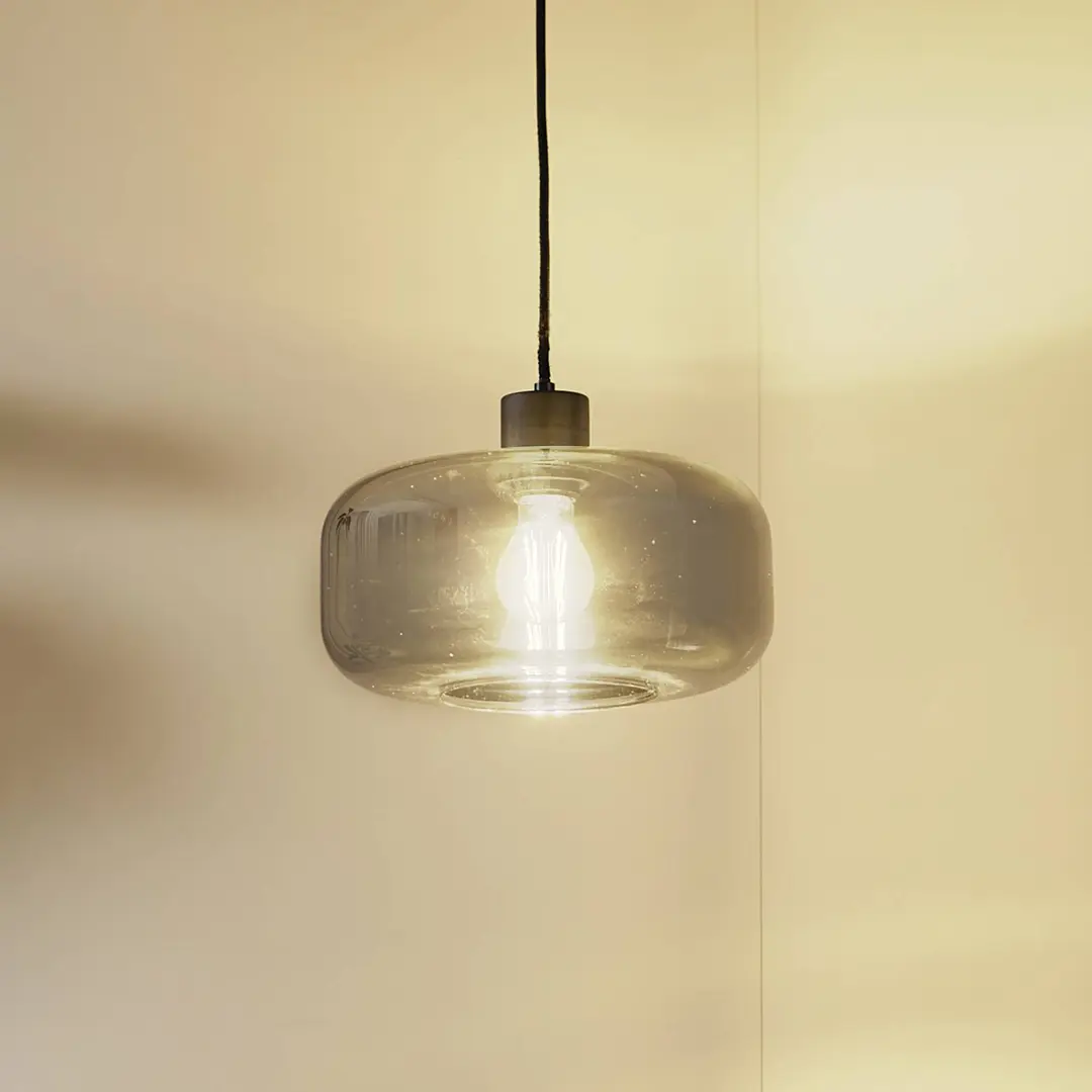 Lindby Hängeleuchte Hildur, Ø 28,5 cm, 1-flg., grau, Glas