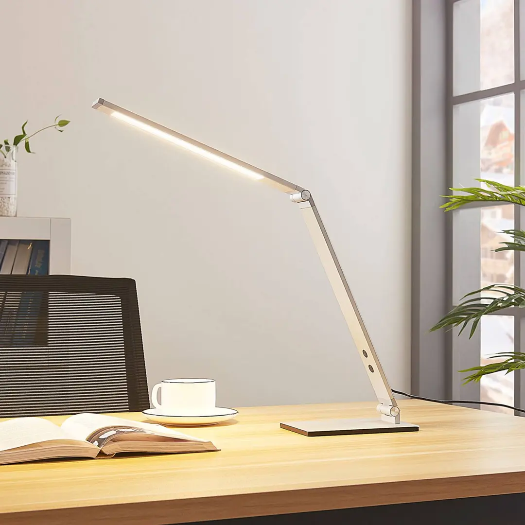 Lucande LED-Schreibtischleuchte Nicano, grau, Metall, dim.