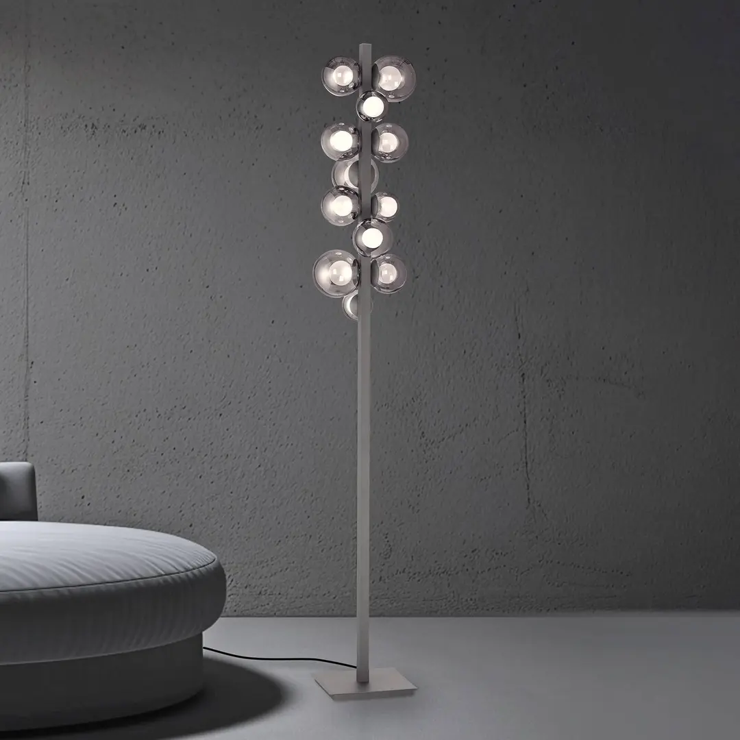 Pure LED-Stehlampe PURE Popup, grau Aluminium/Glas Dimmer 12-flg.