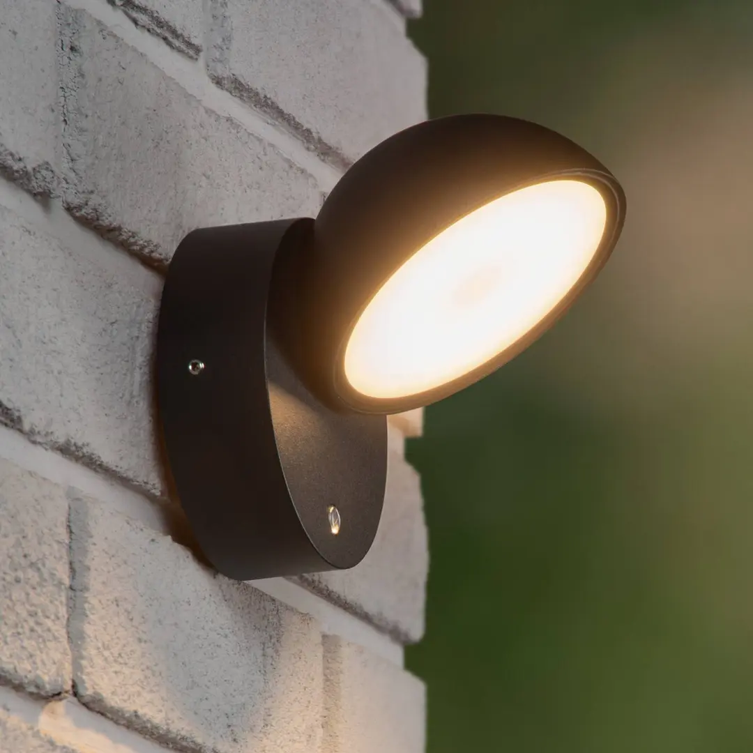 Lucide LED-Wandleuchte Finn, schwarz, IP54, Tag/Nacht-Sensor