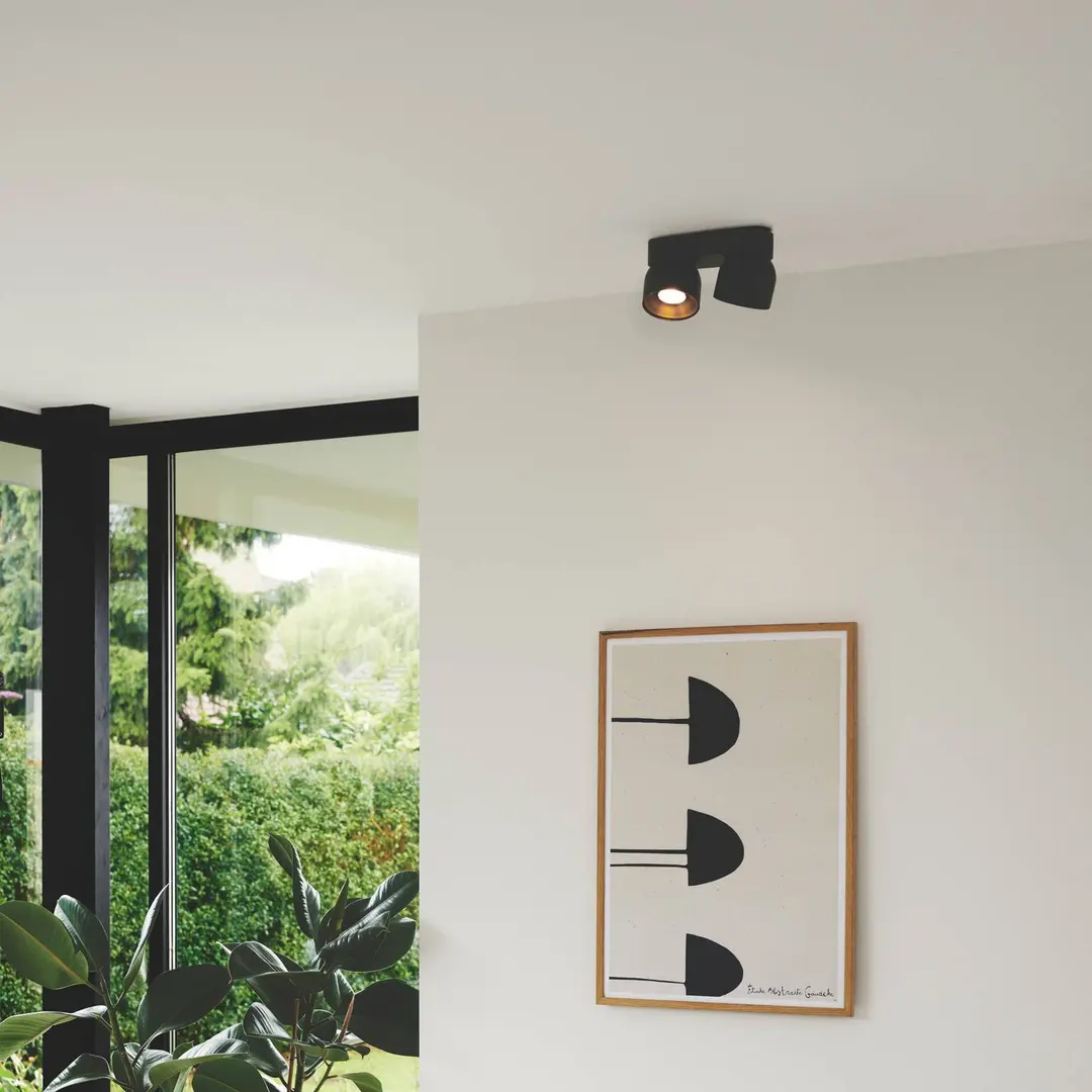 Nordlux Downlight Pitcher, schwarz/messing, 2-flg., Metall, GU10