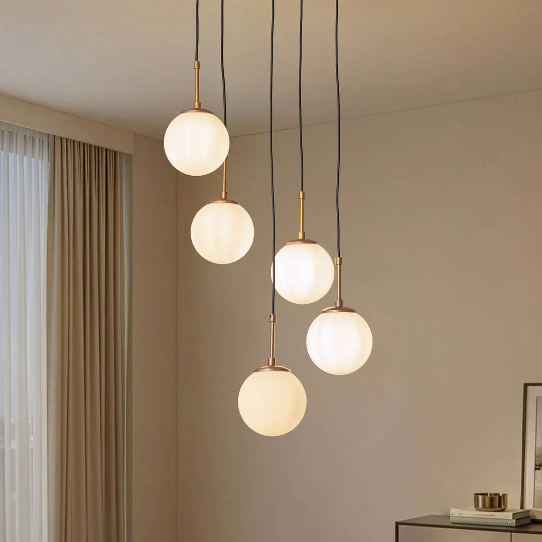 Opviq Hängeleuchte Orbital, weiß/gold, 5-fl., Glas, Metall, E14