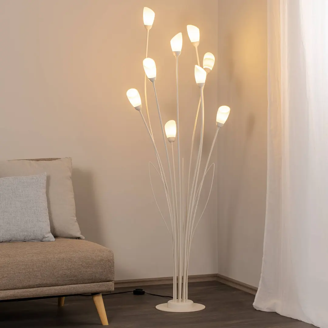 Jupiter Stehleuchte Gloriosa, creme, Glas, 9-flammig