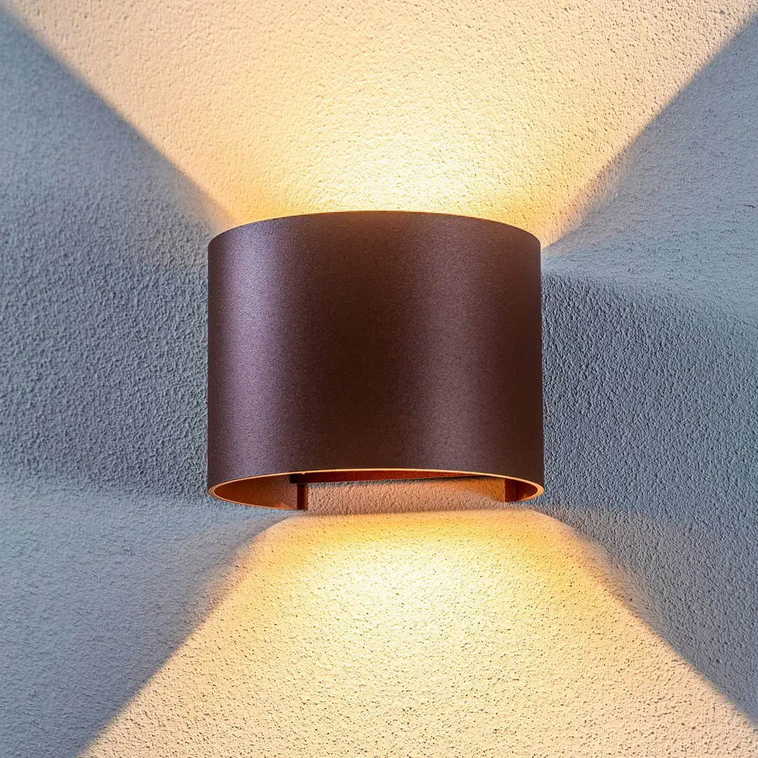 Lindby LED-Außendwandleuchte Nivar, rund, rost, Metall, IP54