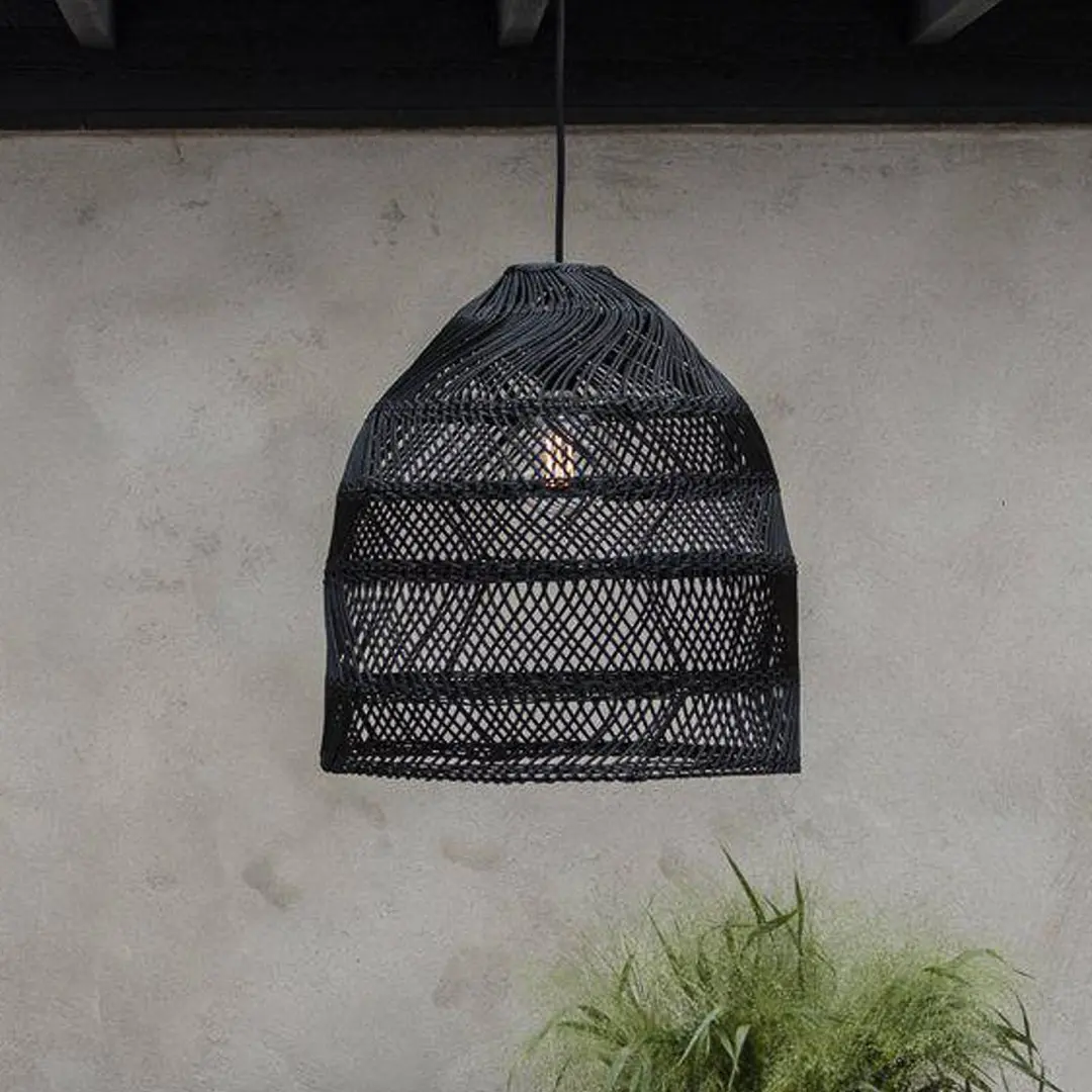 PR Home Hängelampe Maja, Rattan, schwarz, Ø 53 cm
