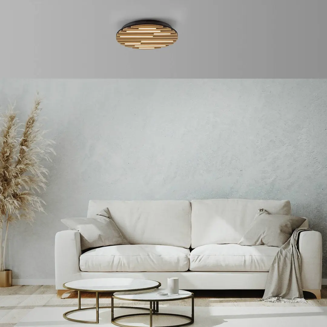 JUST LIGHT. GmbH LED-Deckenleuchte Akustik, Ø 38 cm, Holz natur, Metall