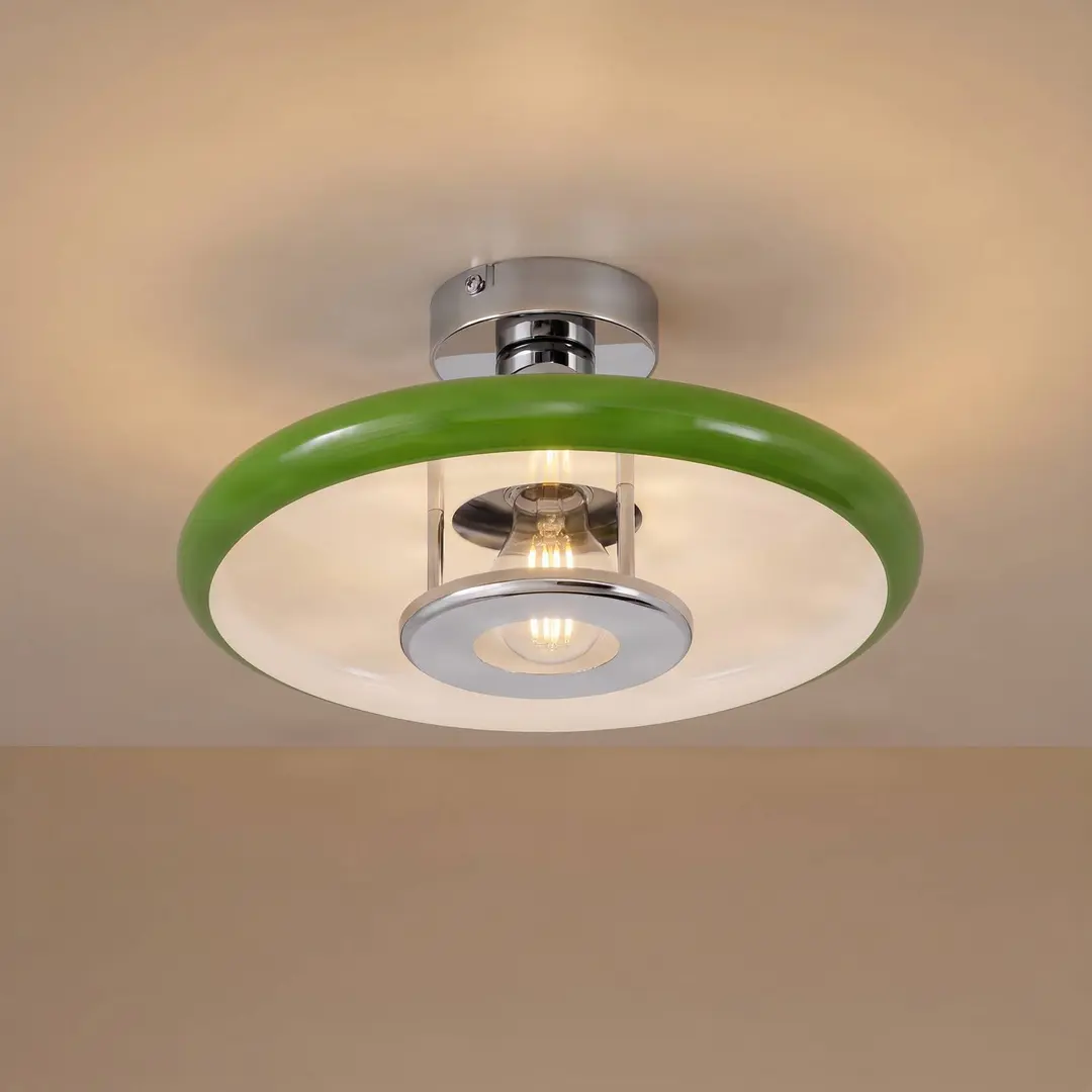 Lindby Deckenleuchte Branford, Retro, Ø 35 cm, grün, Metall