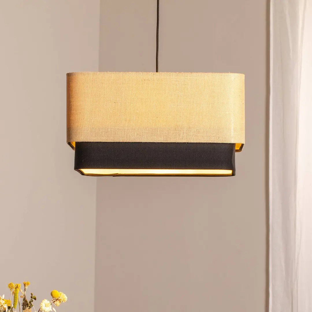Maco Design Hängeleuchte Kwadro Duo, schwarz/beige, 50x50cm, Jute/Satin