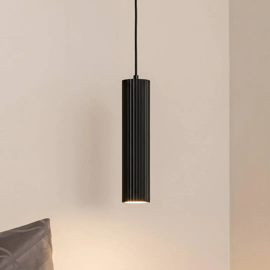 SOLLUX LIGHTING Pendellampe Karbon, schwarz, Ø 6 cm, Aluminium