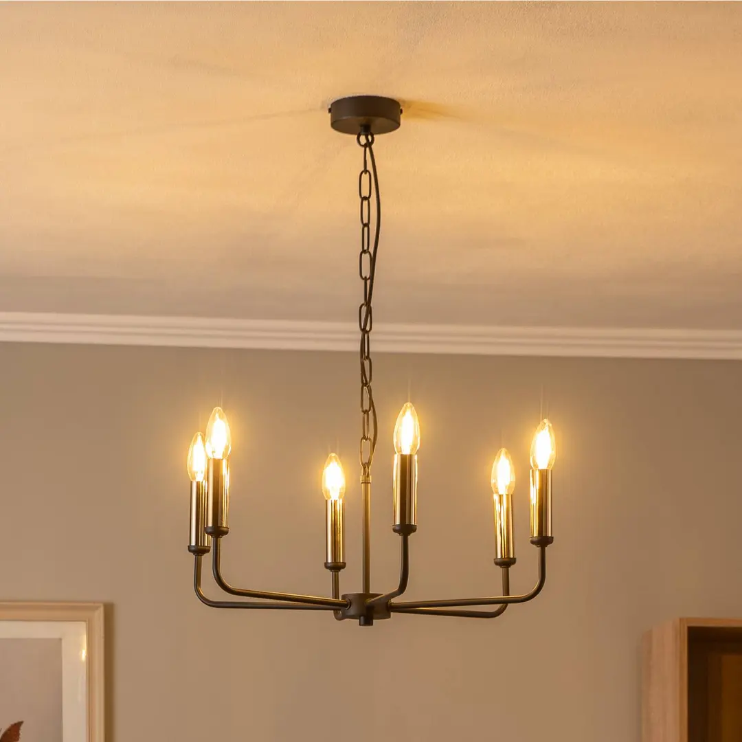 Domiluce Kronleuchter Ampli, schwarz/gold, 6-flammig 52 cm
