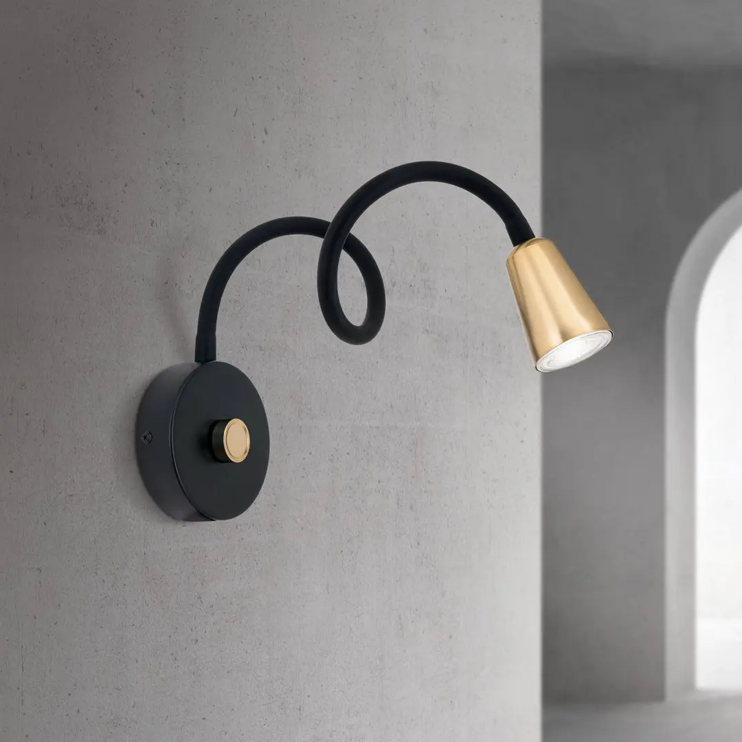 Orion Wandleuchte Dotty, messingfarben, Flexarm, Dimmer, GU10