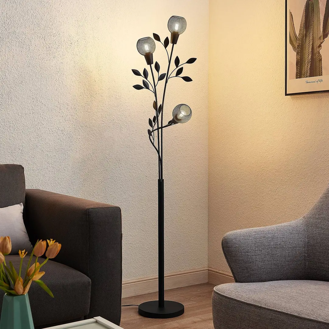 Lindby Florentiner Stehlampe Kanye, 160 cm, schwarz, 3-flg.