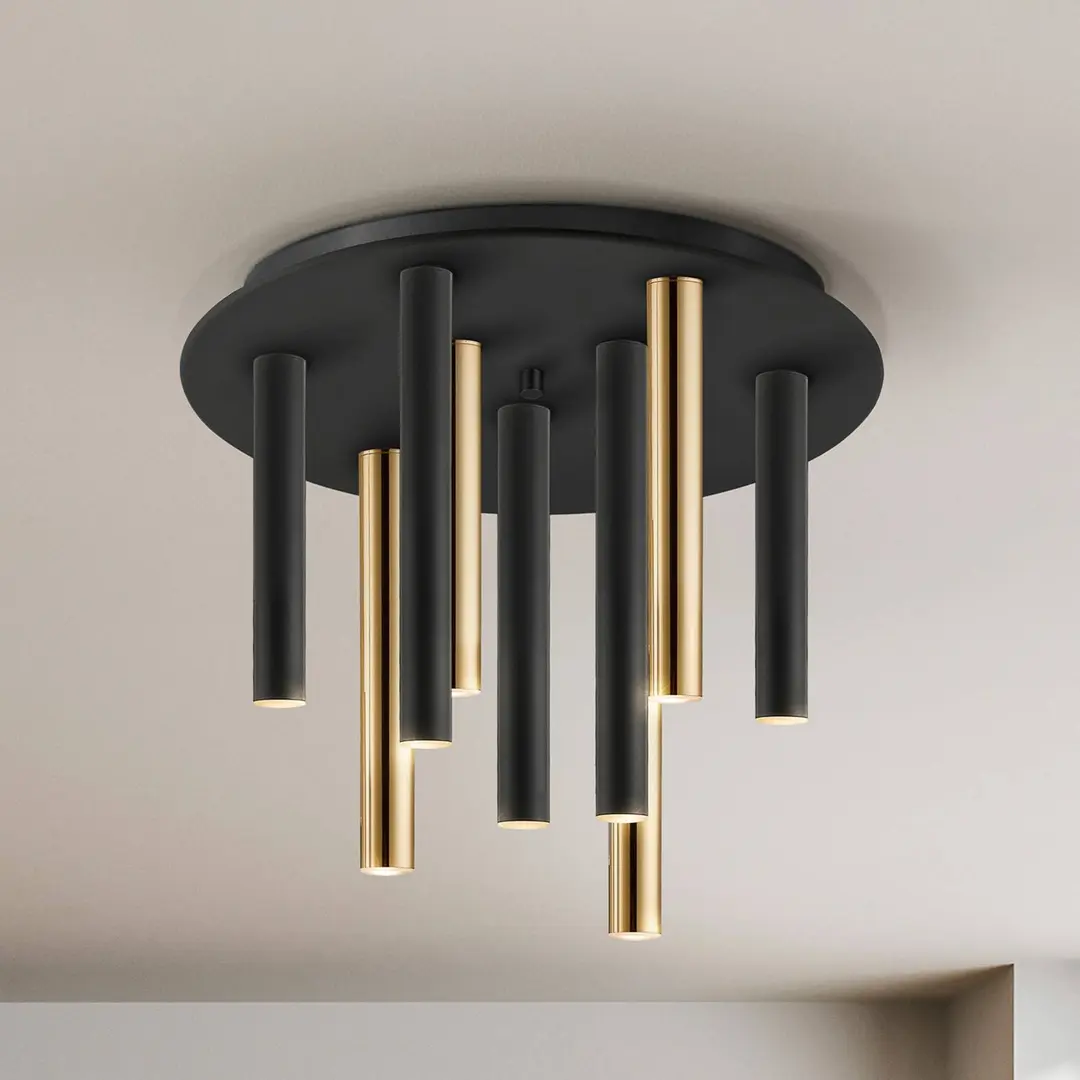 Schuller Valencia LED-Deckenlampe Varas dimmbar, 9-flg., gold/schwarz, Metall