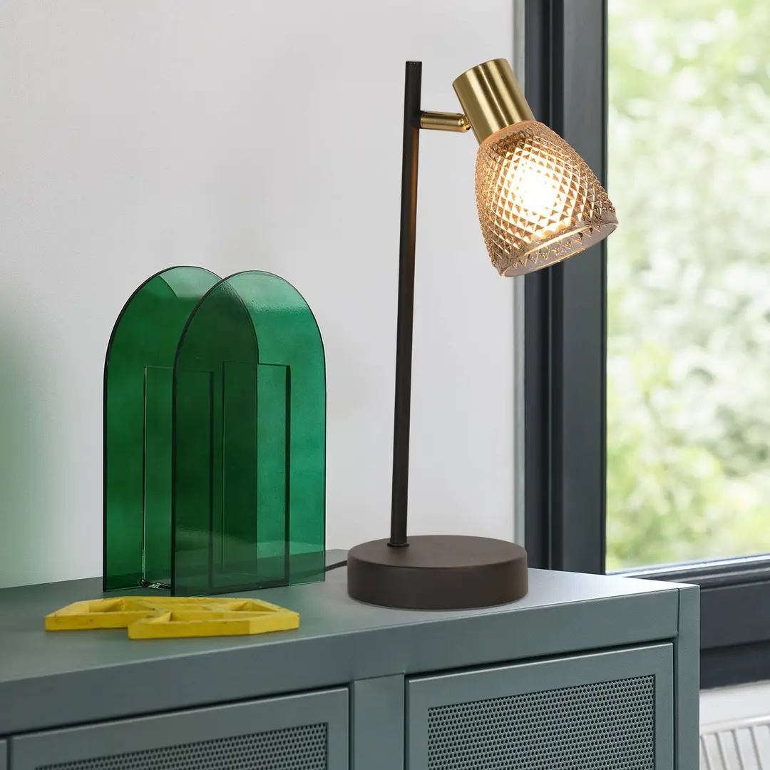 COREP Tischlampe Giada, schwarz/rauchgrau Höhe 35 cm, Metall/Glas