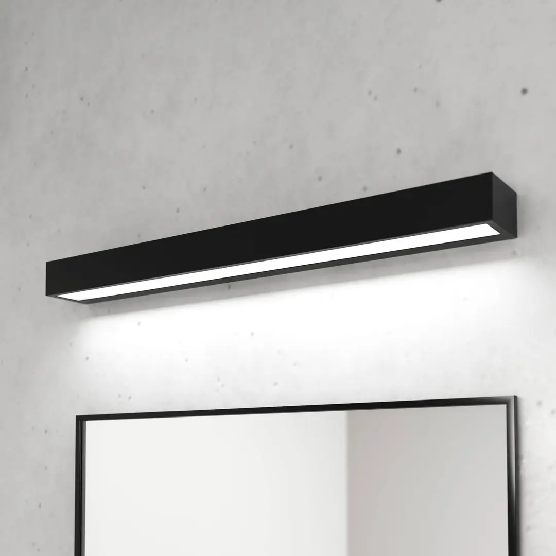 MCJ LED-Bad-Wandlampe Vola, IP44, schwarz, 4.000 K, Breite 60 cm