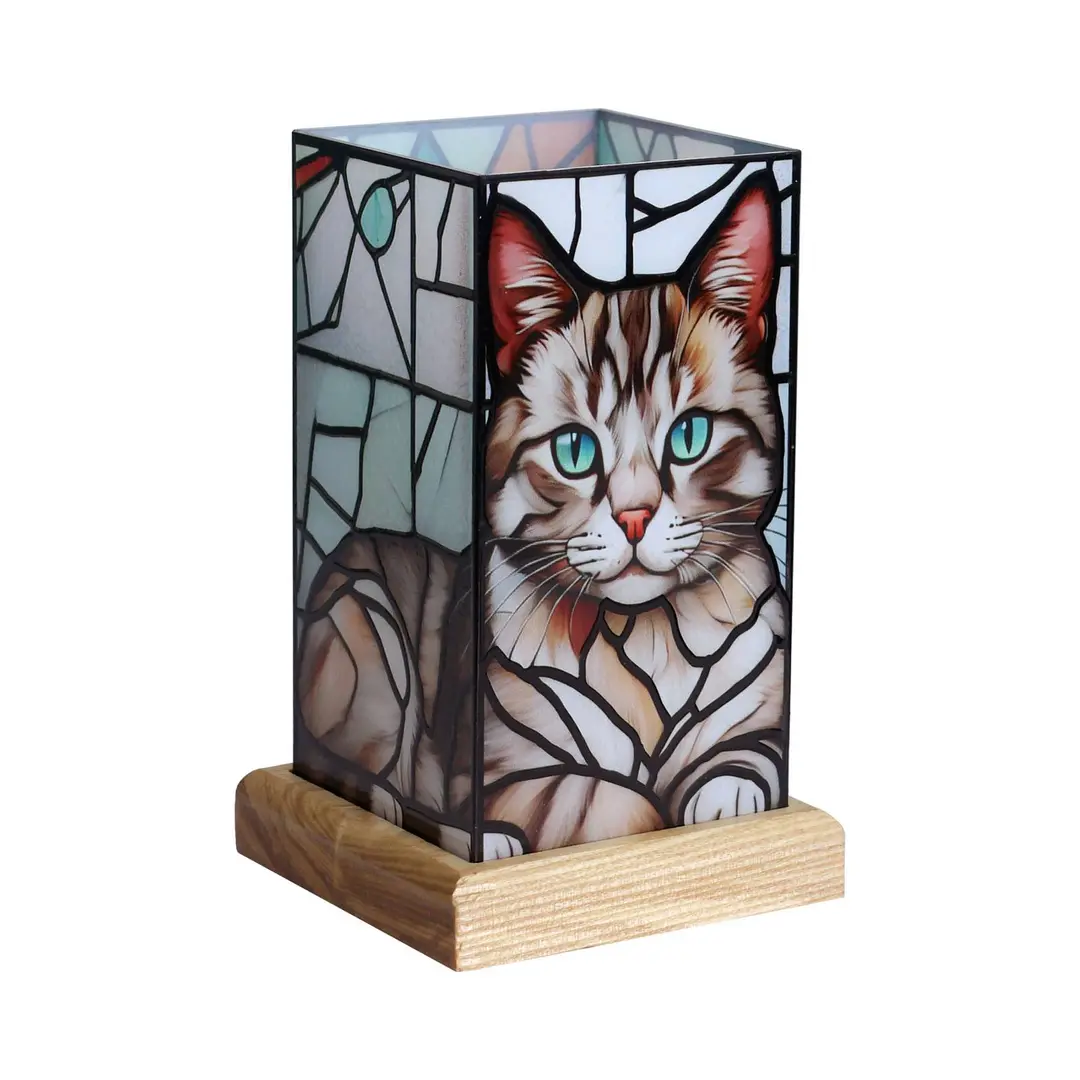 Wagner Life LED-Tischleuchte Art Light Katze, Holzsockel, Acryl, bunt