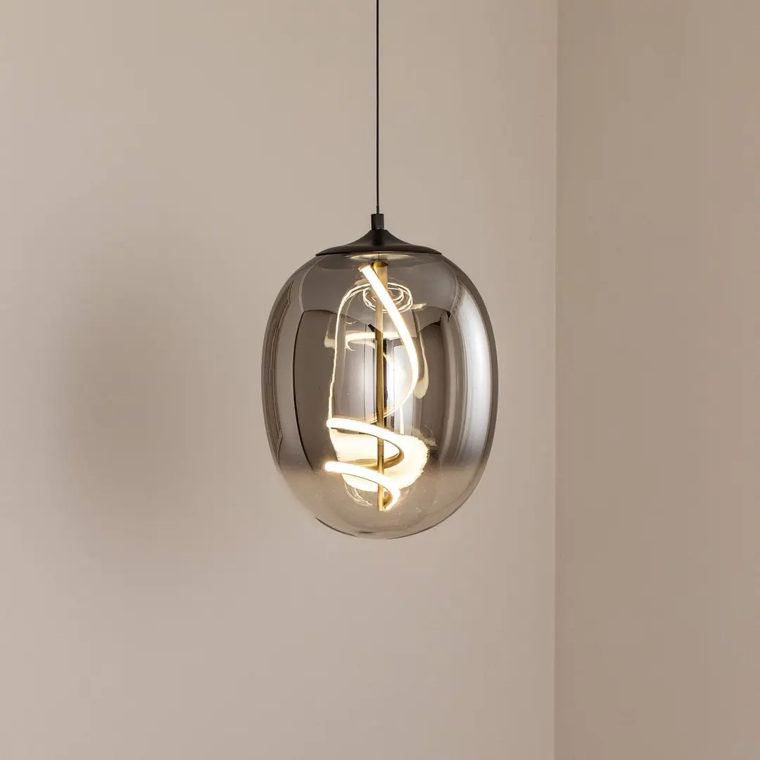 ONLI LED-Hängeleuchte Lilly, Glas, rauchgrau, Ø 28 cm, 4000 K