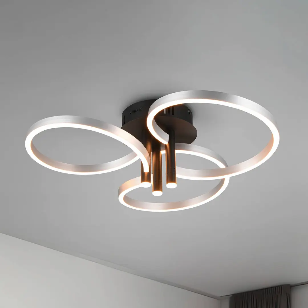 Trio Lighting LED-Deckenlampe Caruso, alu/schwarz, Ø 66 cm, Metall CCT dim