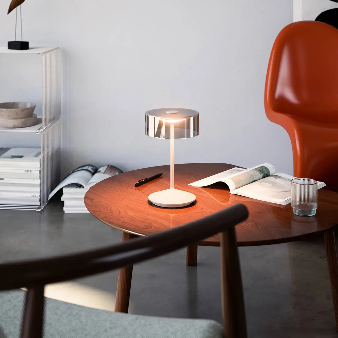 Sigor LED-Akkutischleuchte Numotion, beige, Glas, IP54, dimmbar