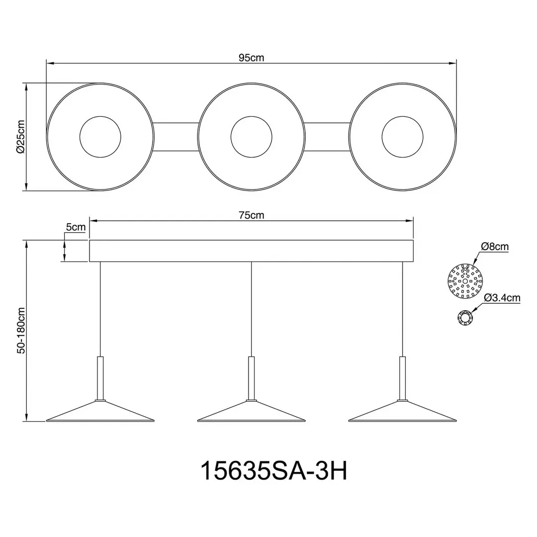 Globo LED-Hängeleuchte Lampone sandfarben Länge 95 cm Metall 3-fl.