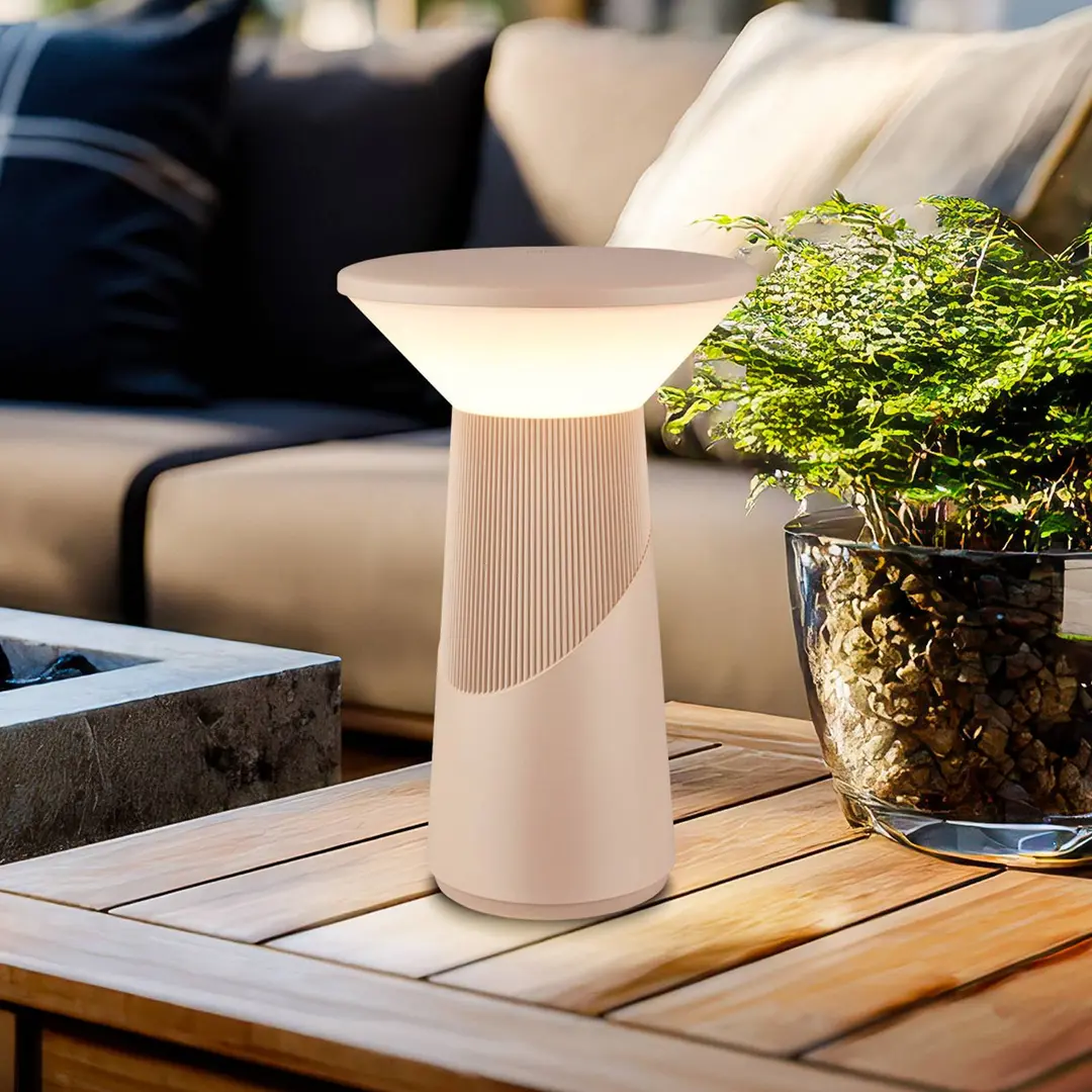 Briloner LED-Akku-Tischlampe Pilia, beige, Höhe 24 cm, IP44