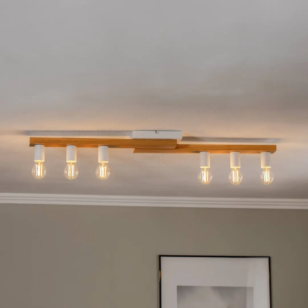 Lamkur Deckenleuchte Laurent, holz/weiß, 104 cm, 6-flg.