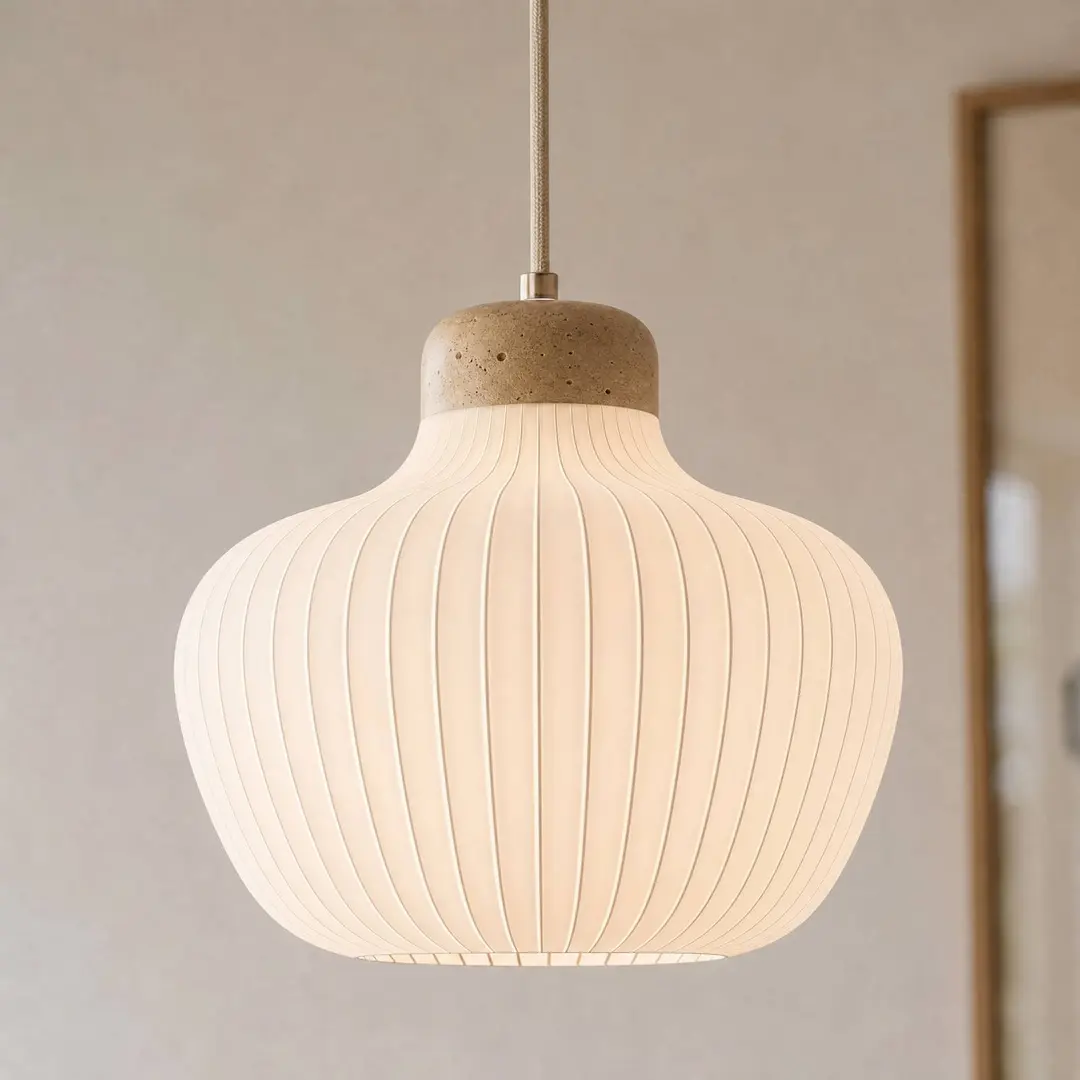 Lucande Hängeleuchte Eloise, Ø 30 cm, weiß, Textil, E27