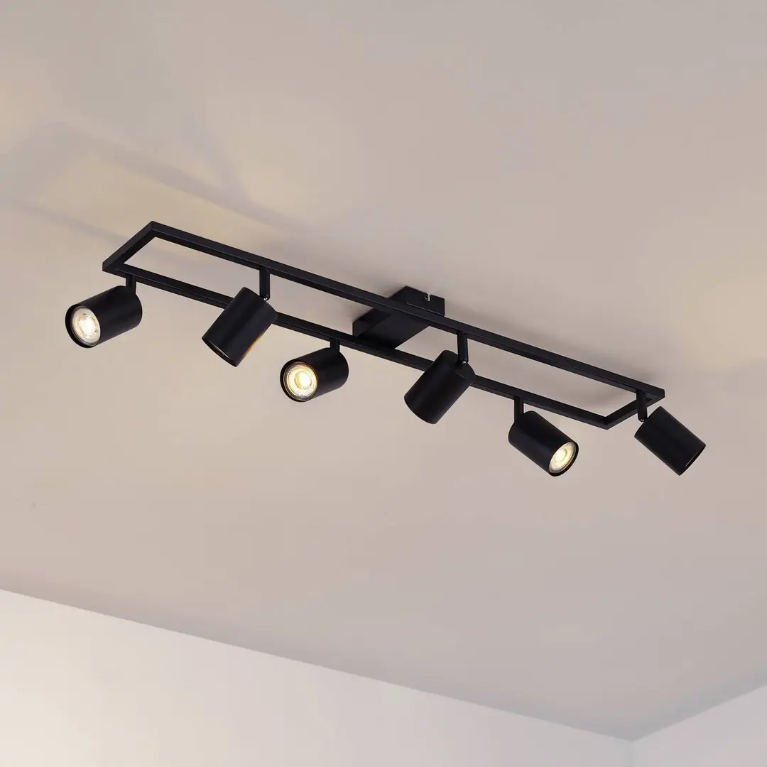 Lindby Deckenstrahler Bravius, schwarz, 6-flammig, Eisen