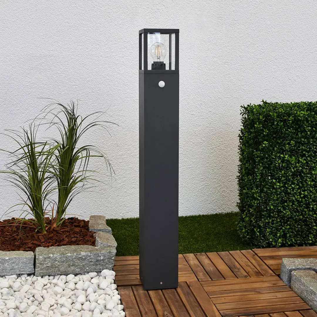 Lucande Wegeleuchte Klemens, 90 cm, Sensor, anthrazit, E27
