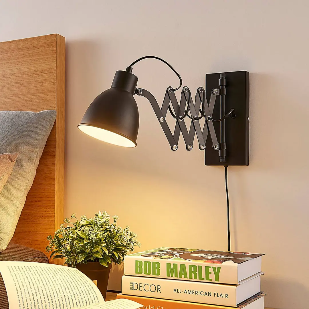Lindby Wandlampe Merle, schwarz, 60cm, Leselampe, ausziehbar