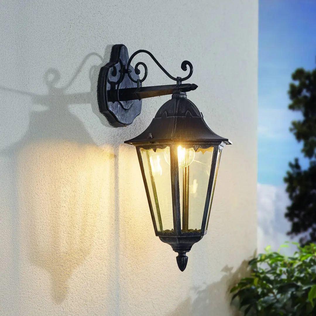EGLO Außenwandlampe Navedo, schwarz/silber, Höhe 47 cm, abwärts