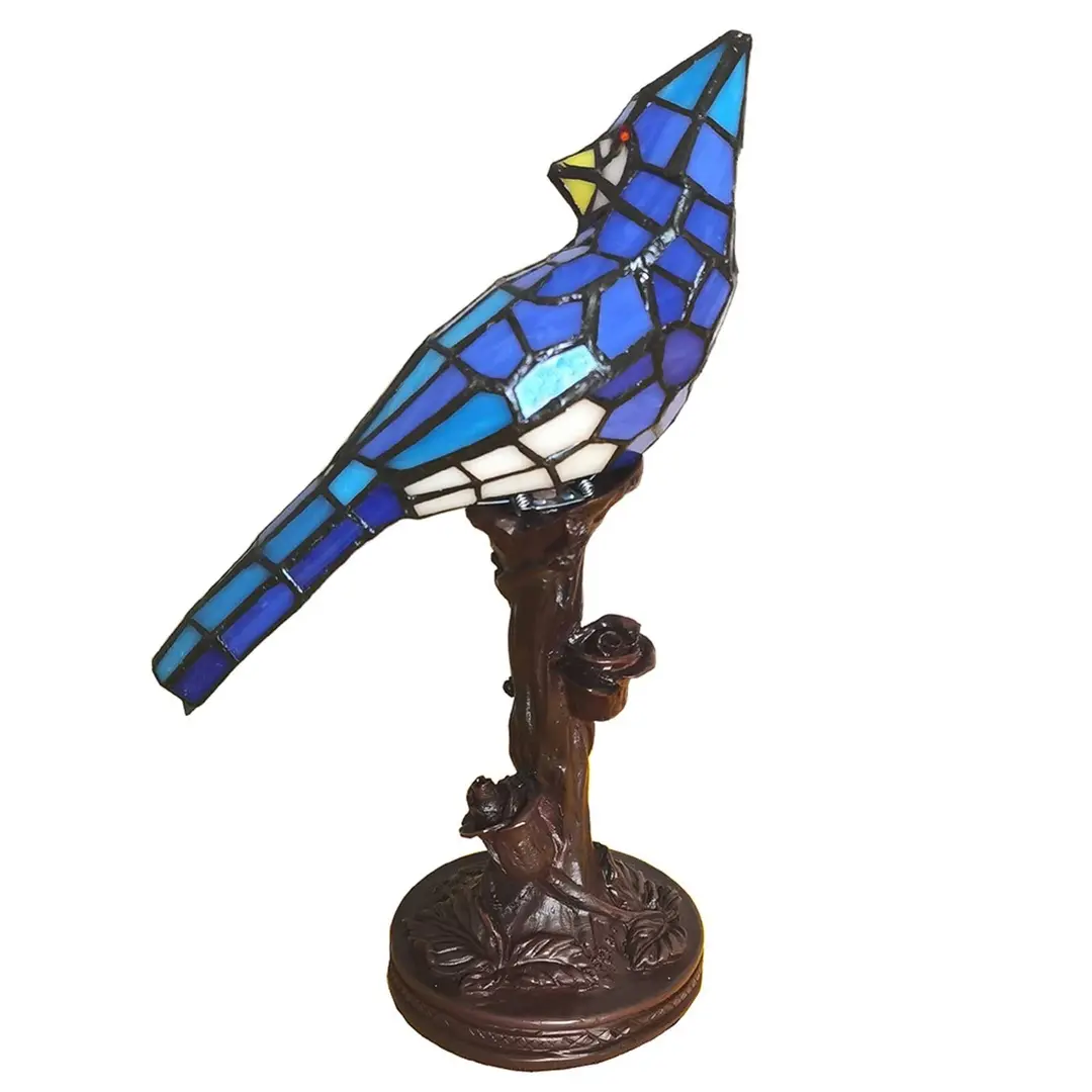 Clayre&Eef Tischleuchte 5LL-6102BL Vogel, blau Tiffany-Stil