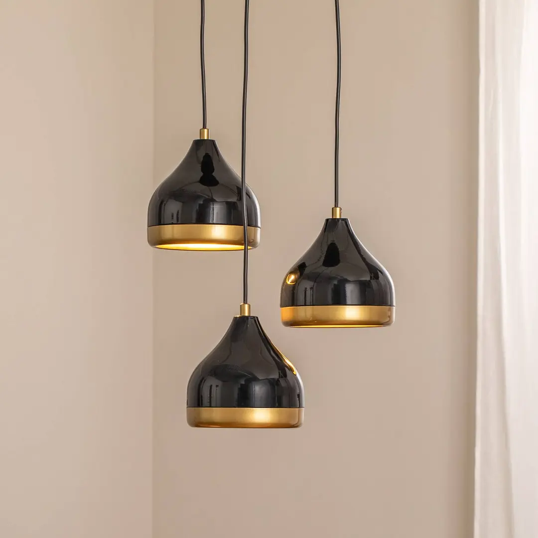Opviq Hängeleuchte Yildo, 3-flammig, schwarz/gold, Rondell, Ø37 cm