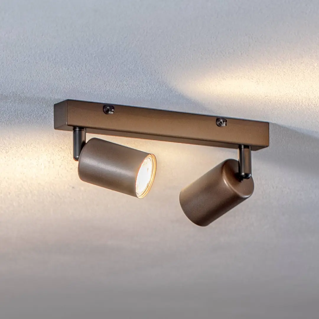 TK Lighting Deckenspot Top, justierbar, braun, zweiflammig linear