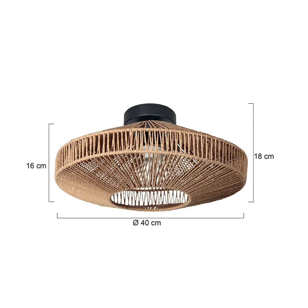 Anne Light Deckenleuchte Bloeba, schwarz, Seilbespannung braun, Ø 40 cm