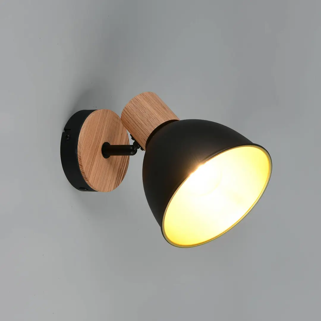 Reality Leuchten Deckenleuchte Delume, schwarz, Ø 15 cm, 1-flg., Metall/Holz