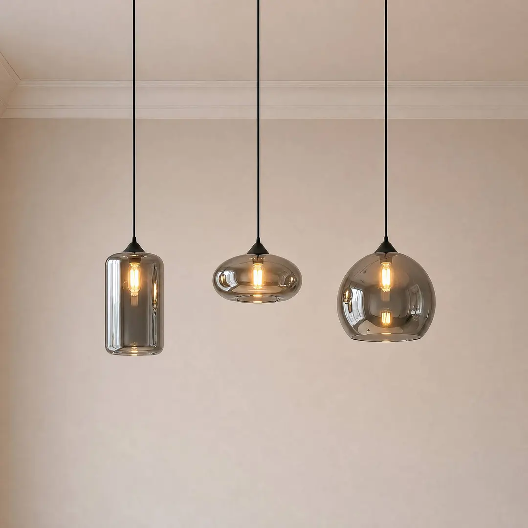 Lindby Pendelleuchte Marla, 3-flg., Glas, rauchgrau, 102cm