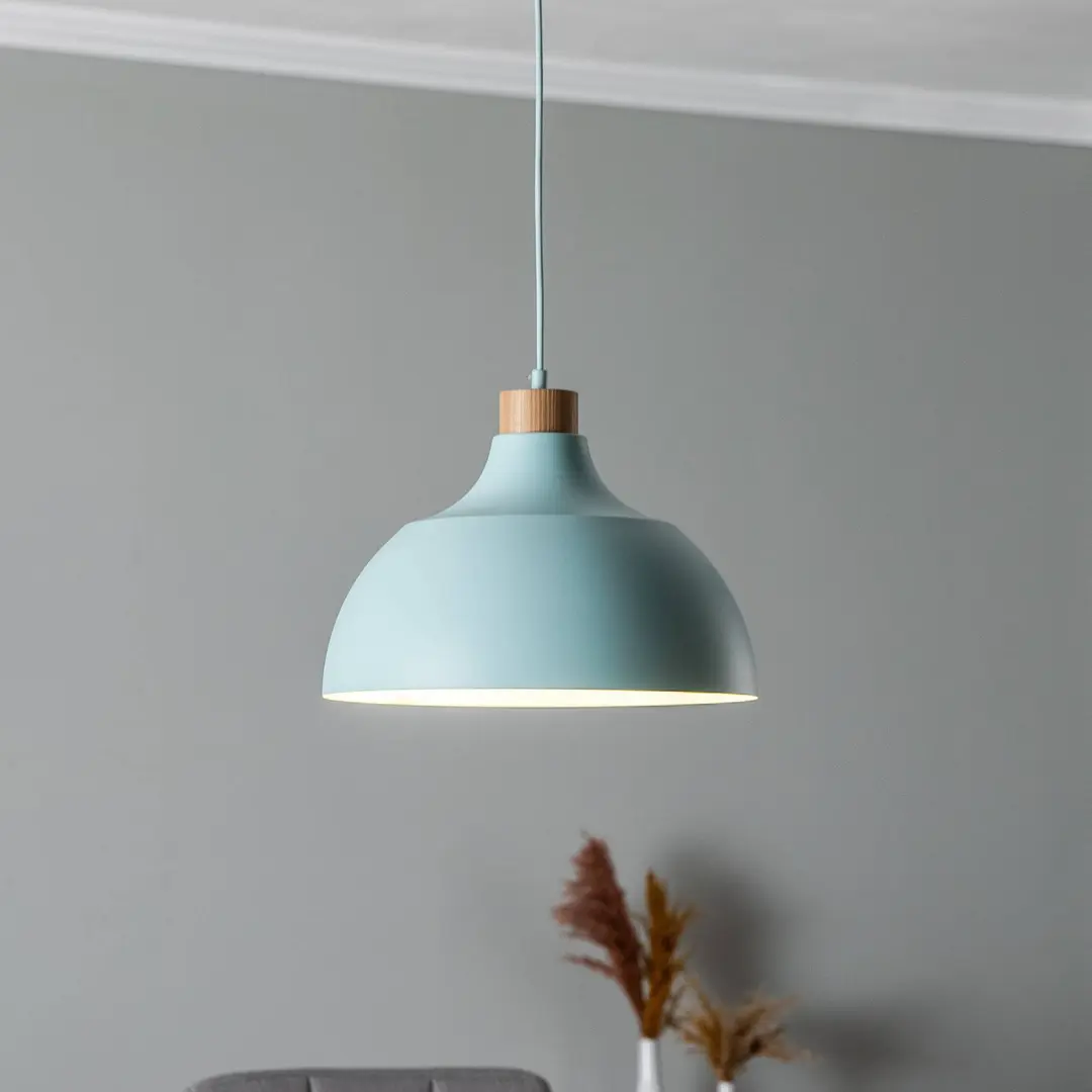 TK Lighting Hängeleuchte Kaitt, mintgrün, Ø 34 cm, Holzdetail