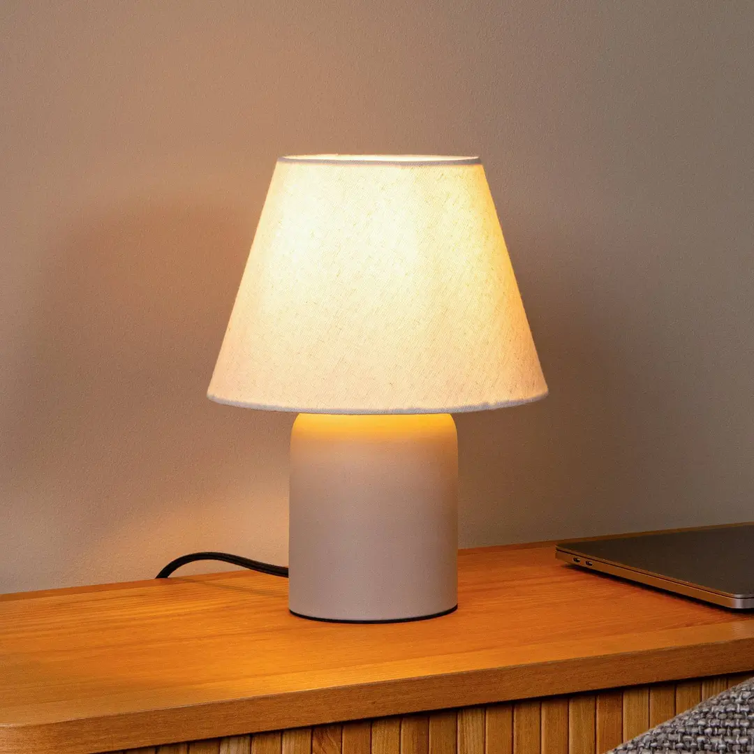 Lucide Tischlampe Macia, beige/naturfarben Höhe 27 cm Keramik/Stoff