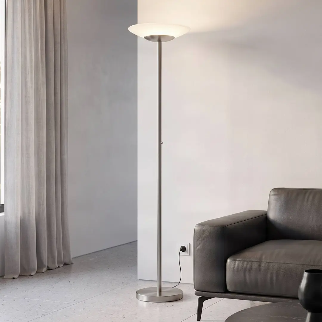 Lindby LED-Stehleuchte Ragna, nickel, Metall, dimmbar