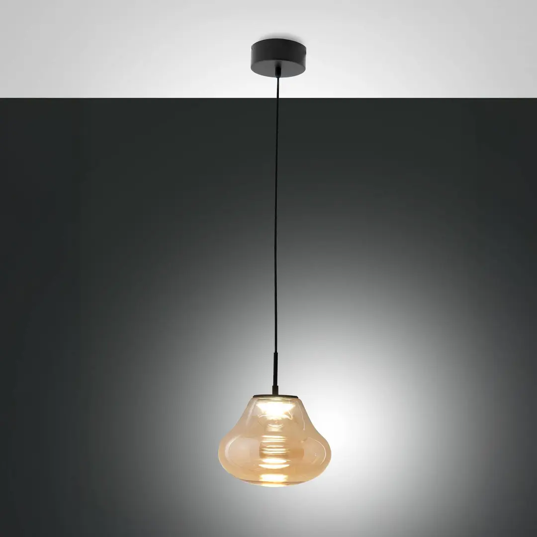 Fabas Luce LED-Pendelleuchte Deva, amber, Glas, Ø 25 cm, CCT, dimmbar