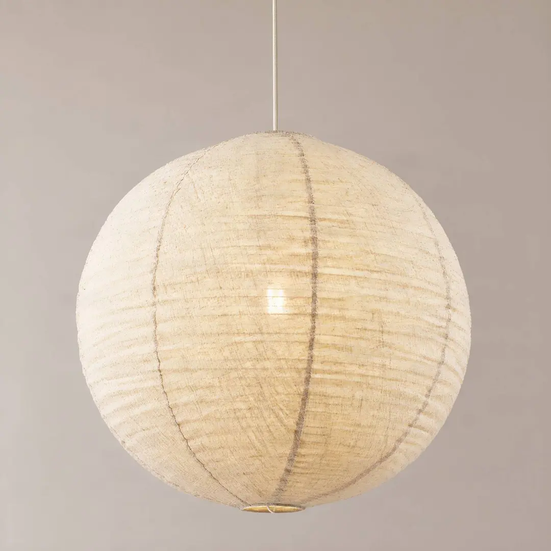 Lindby Hängeleuchte Autumn, beige, Ø 60 cm, Leinen, Ball